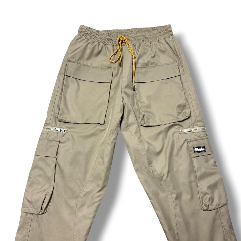 Rhude Pre-Fall 2022 Cargo Pants Khaki Beige Nylon Drawstring Utility Jogger Sz M - Picture 6 of 11